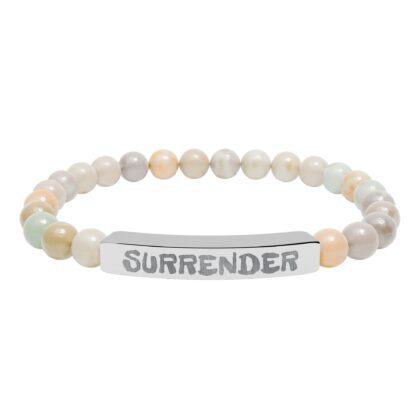 Engraved 'Surrender' Natural Stone Stretch Bracelet